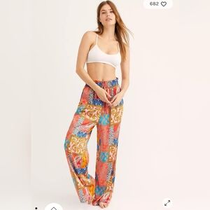 Free People (Intimately) Patch Things Up Pant Red and Pink Wide Leg. Size: Small